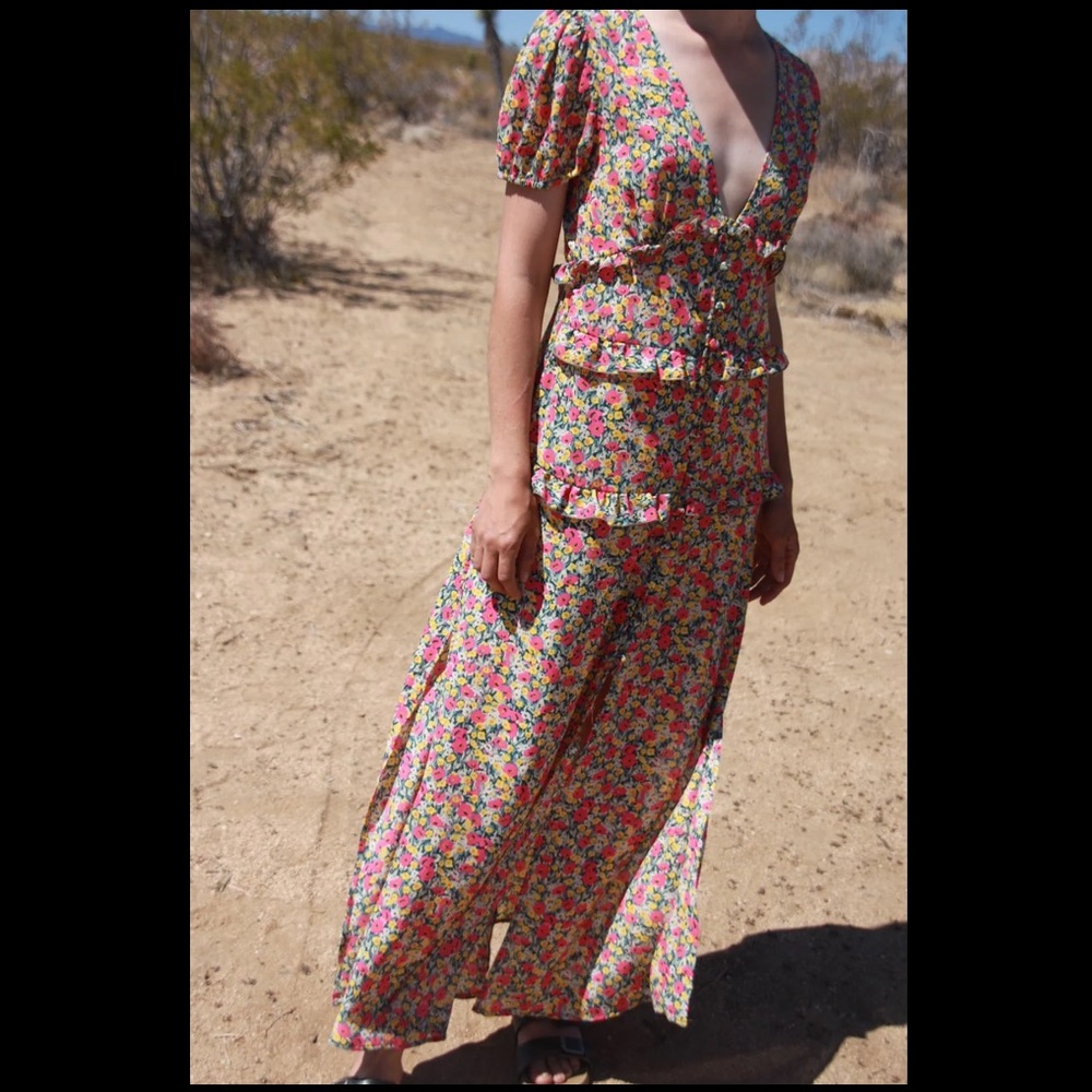 TopShop Open Back Ruffle Tier Floral Midi Dress